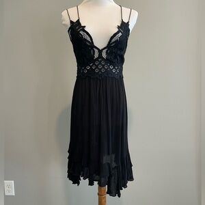 Free People Elegant Black Lace Mini Dress!
